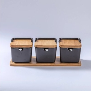 SET D'ASSAISONNEMENTS EN CÉRAMIQUE NOIR