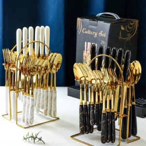 SET DE COUVERTS EN CÉRAMIQUE 24 PCS - BLANC